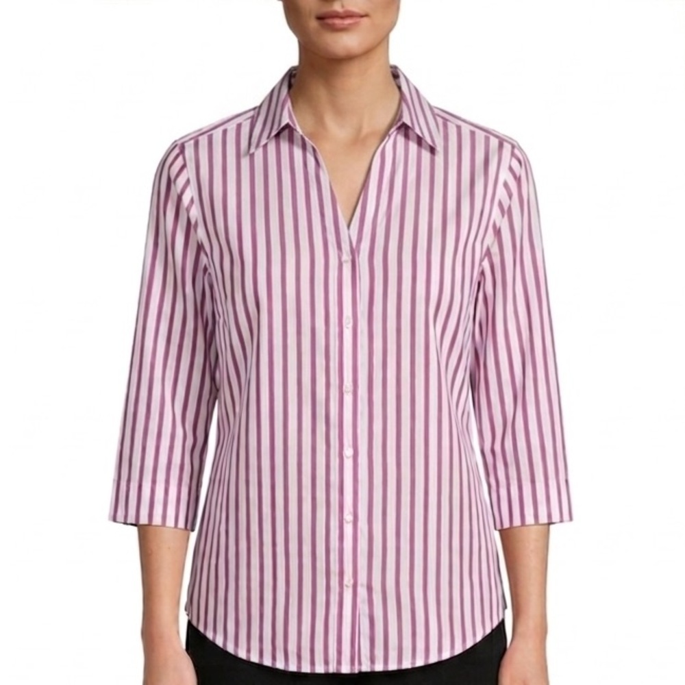 Chico's No-Iron Striped Button Front Shirt size medium, cotton